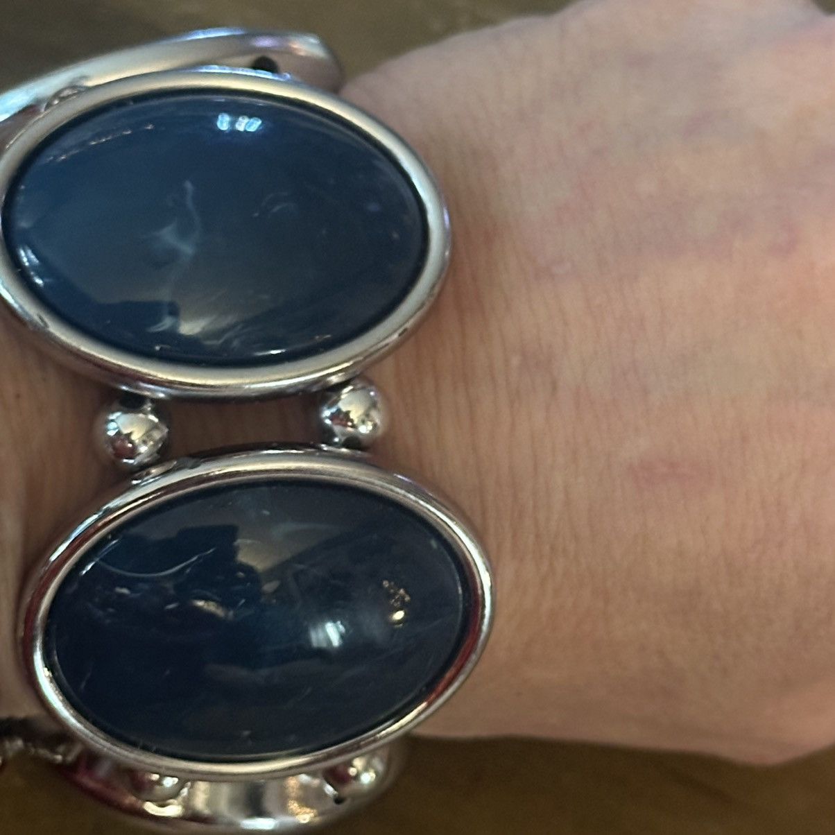 Other Chunky silver tone oval cabochon stone stretch bracelet Size ONE SIZE - 3 Thumbnail