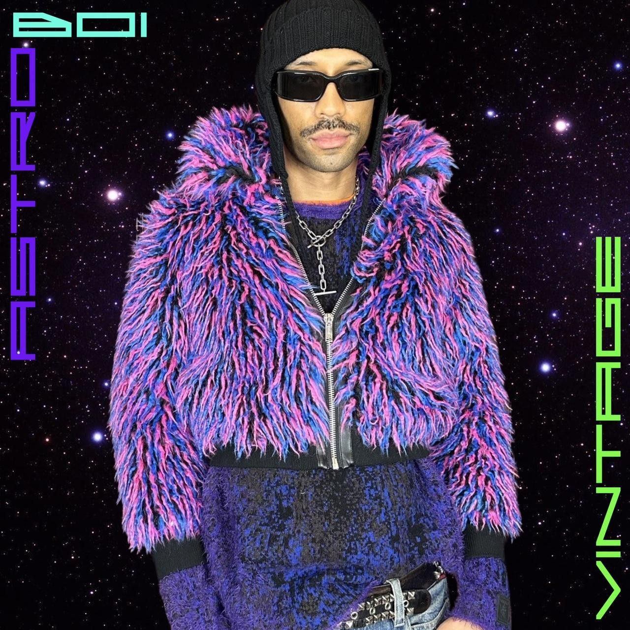 image of Eclectic Faux Fur Pink / Blue Jacket _ X Small, Women's (Size XS)