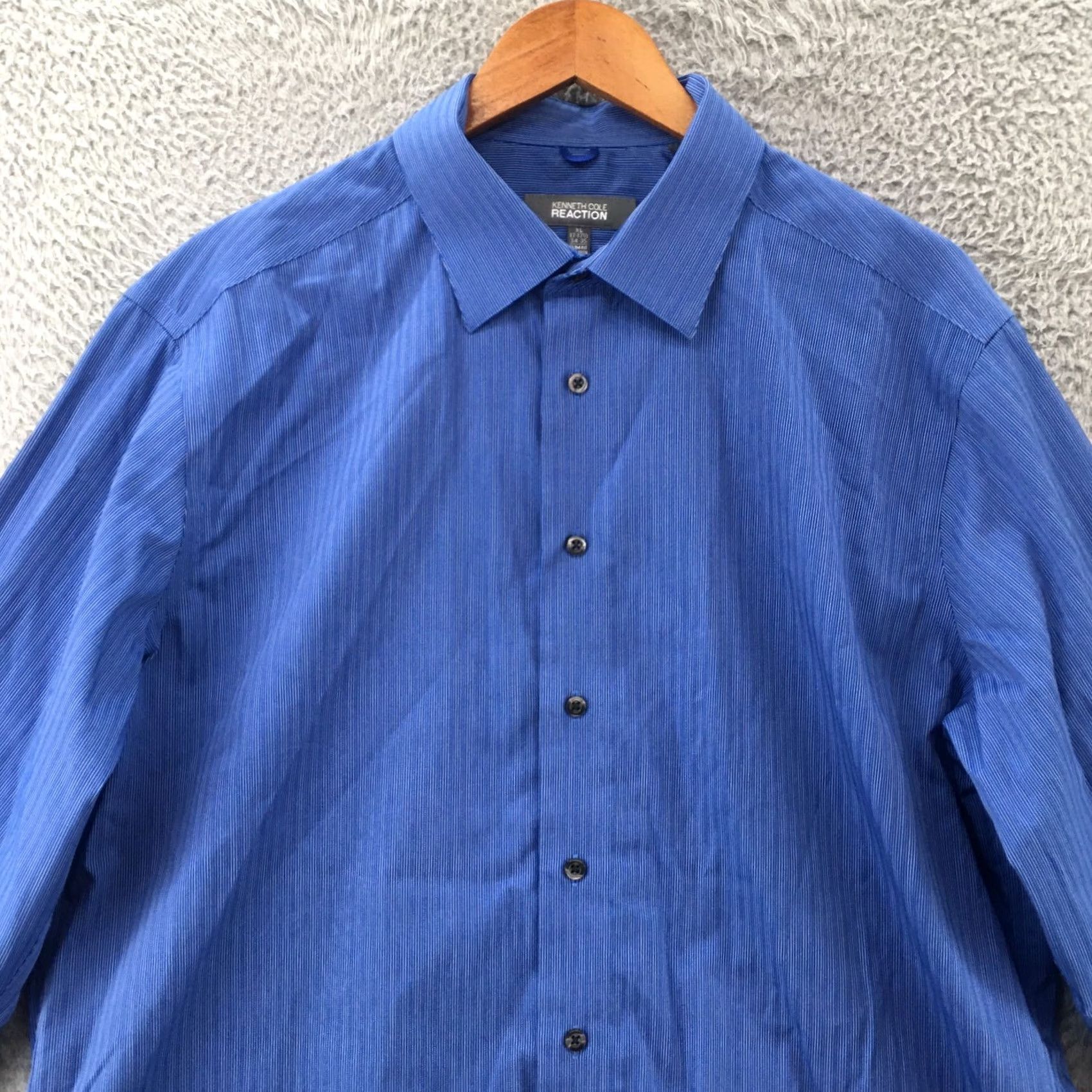 Kenneth Cole Kenneth Cole Reaction Dress Shirt Mens XL Blue Pin Striped Button Up Long Sleeve Size 46R - 2 Thumbnail