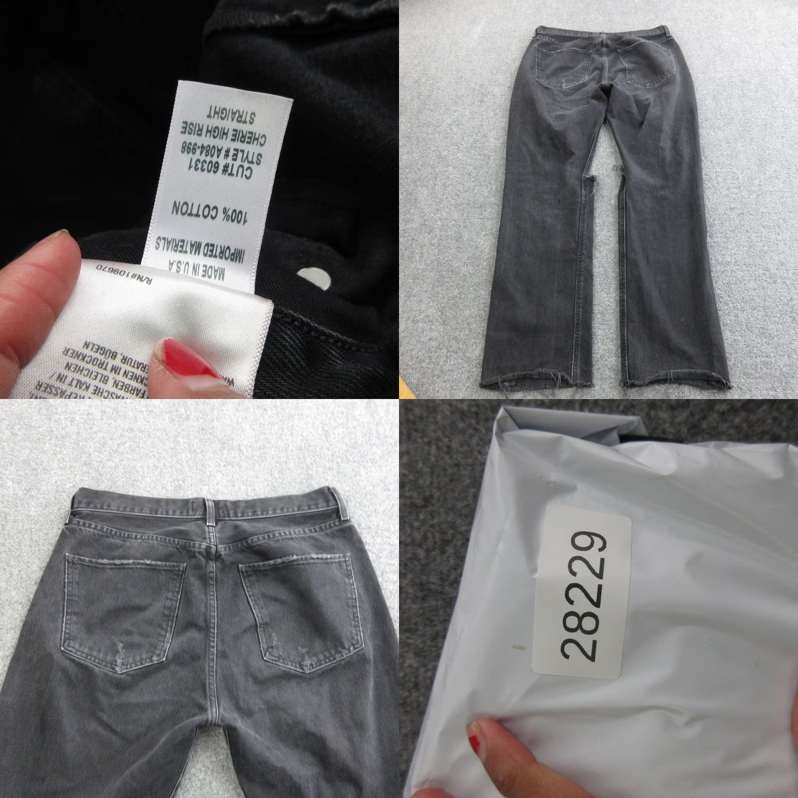 Agolde AGOLDE Jeans Womens Cherie High Rise Straight Charcoal Wash Distressed Denim 31 Regular Inseam 30in 5-Pocket Cotton Zip Button Size 24" / US 00 / IT 34 - 8 Thumbnail