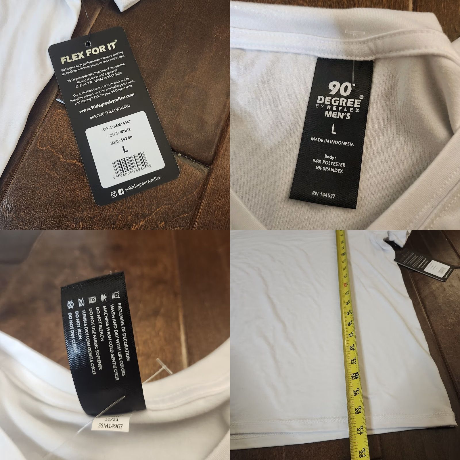 Vintage 90 Degree By Reflex Men's White T-shirt Tee L Short Sleeve Crew Neck Solid Breathable Easy Care Regular Fit NWT Size US L / EU 52-54 / 3 - 8 Thumbnail
