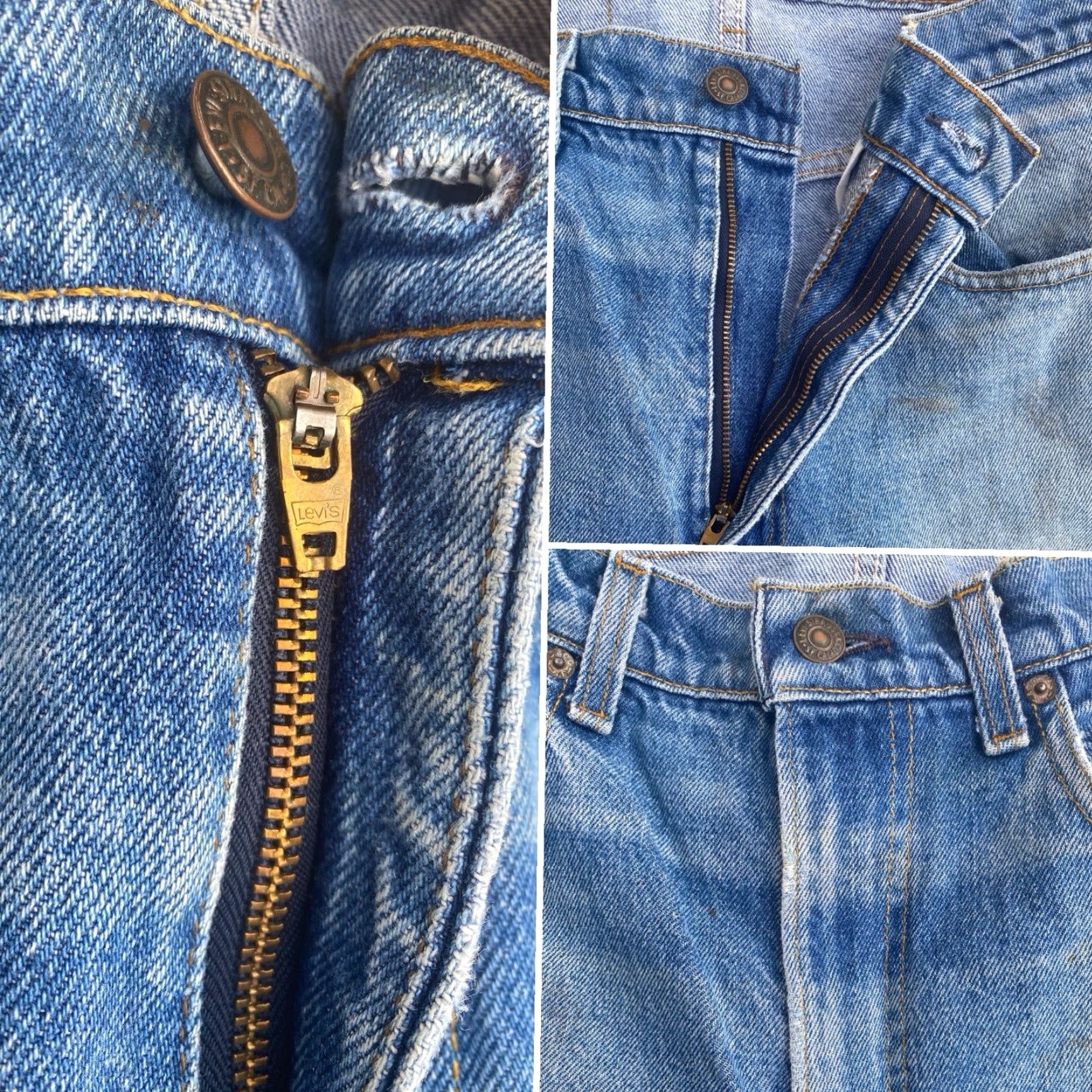 Levi's VINTAGE Levi's Jeans Distressed Worn Holes 34x31 See Measurements 5-Pocket Zip Fly Men Blue Denim Cotton 1980s-90s Size US 34 / EU 50 - 4 Thumbnail