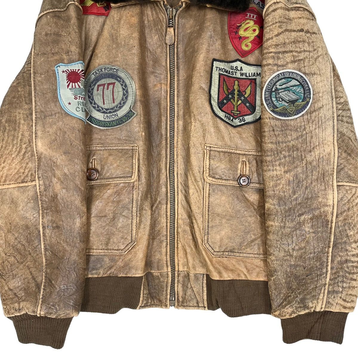 Vintage Vintage Military USAF US Army Bomber Flight Leather Jacket Size US XL / EU 56 / 4 - 4 Thumbnail