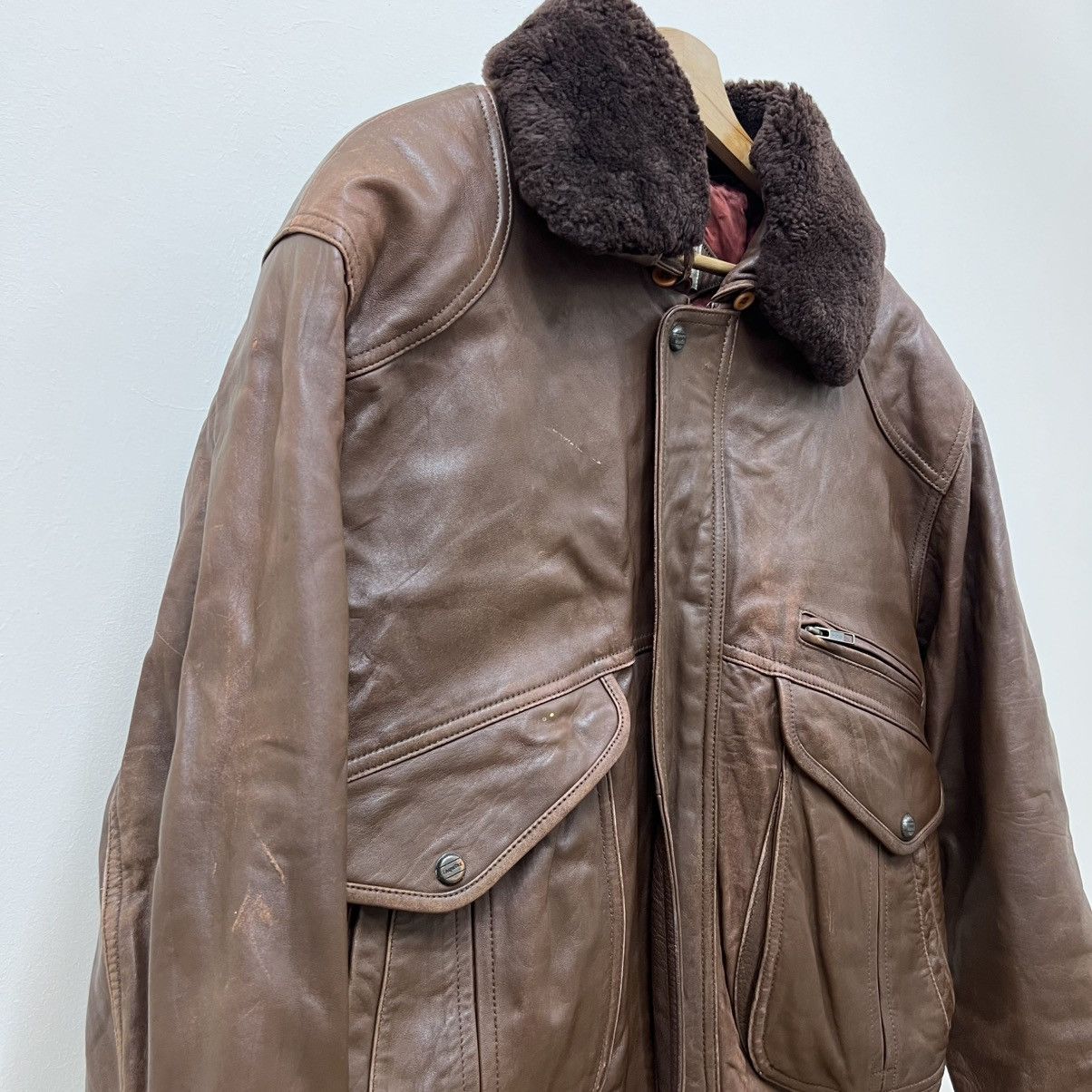 Leather Vintage Classic Aviator Leather Shearling Collar Jacket Size US XL / EU 56 / 4 - 2 Thumbnail