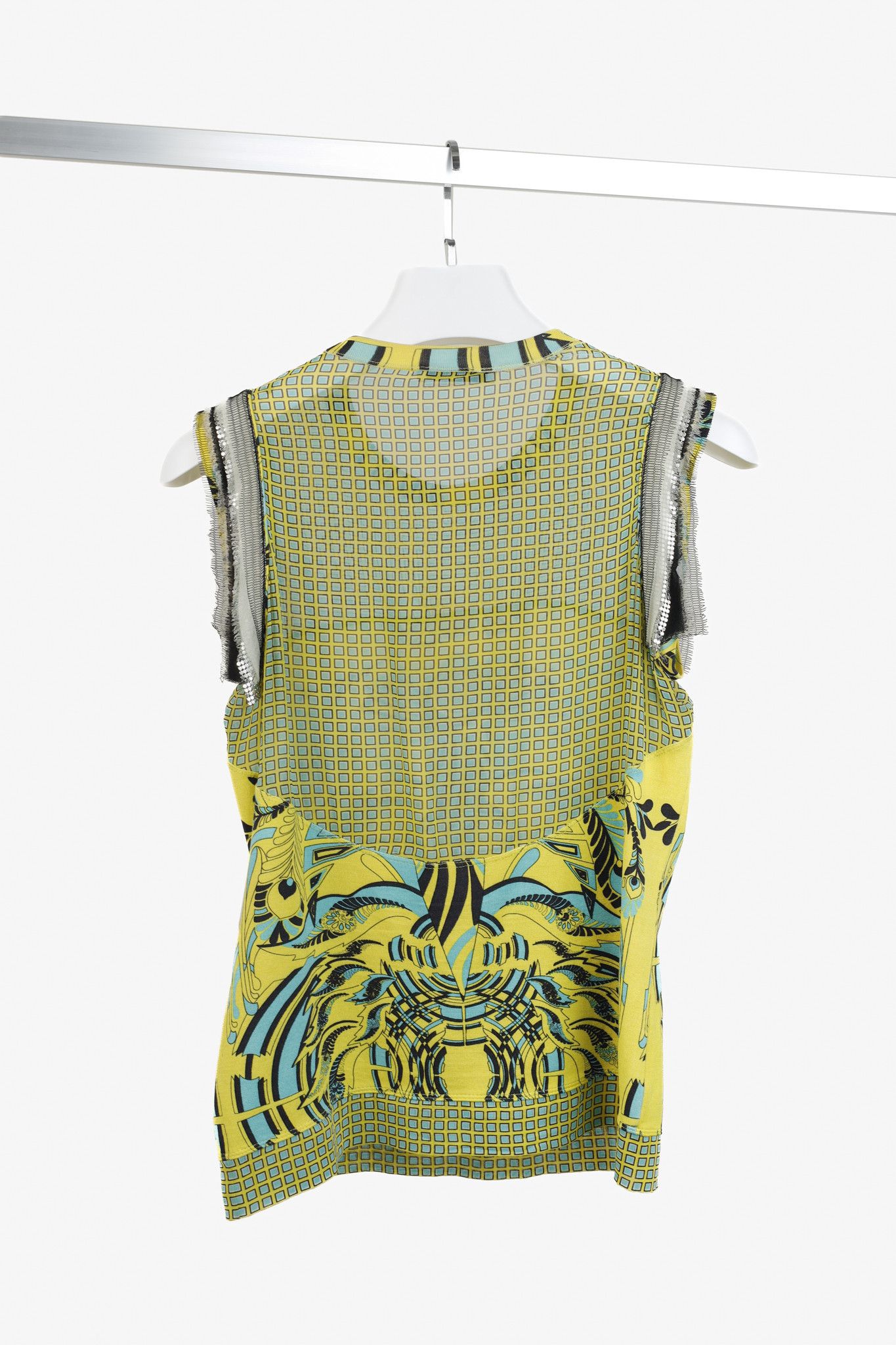 Versace Versace Yellow Print Multi-texture Chainmail Silk Top Size M / US 6-8 / IT 42-44 - 2 Thumbnail