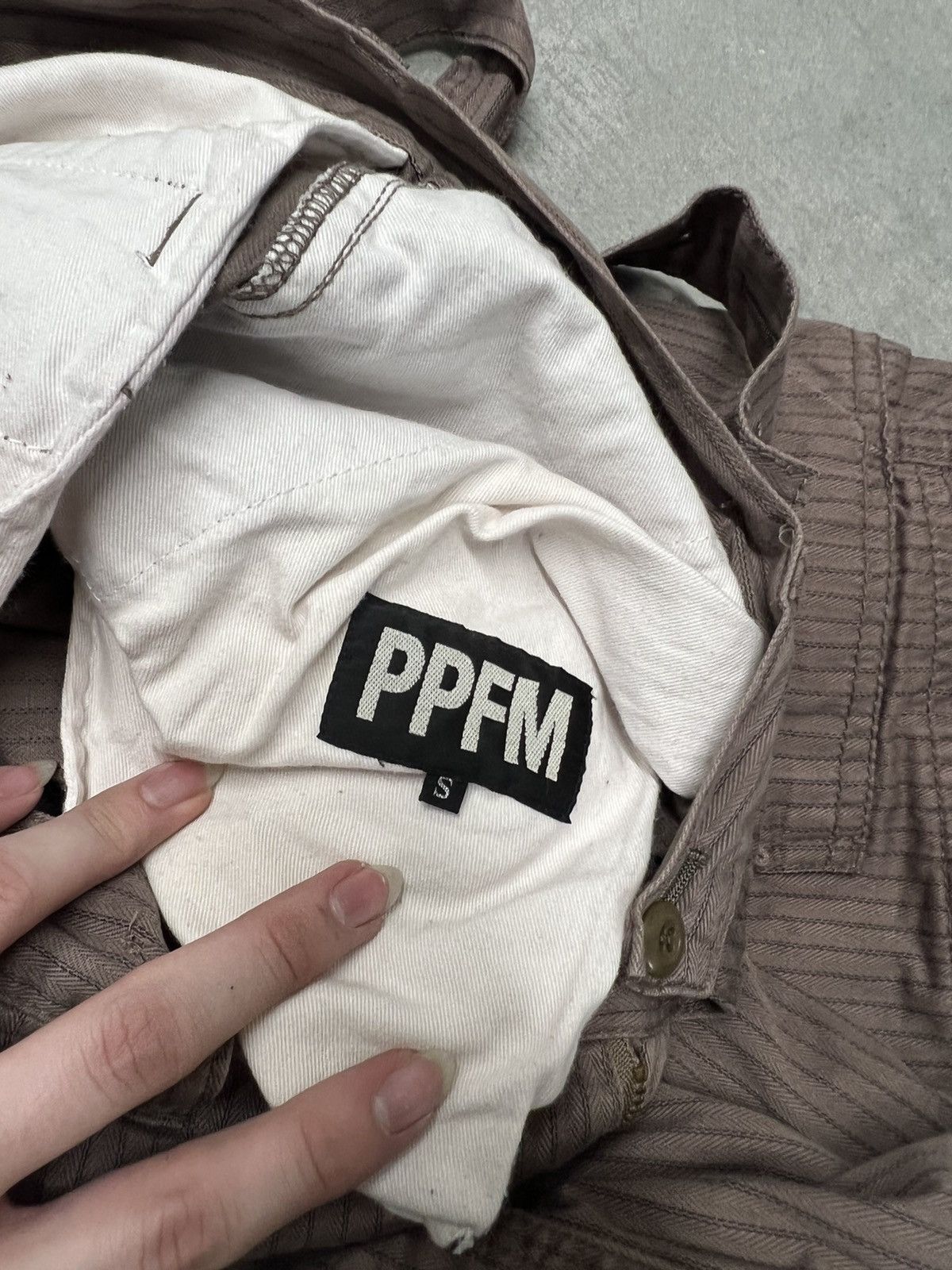 Japanese Brand × PPFM Pinstriped Baggy Brown Cargo Bondage Pants Jeans Size US 30 / EU 46 - 4 Thumbnail