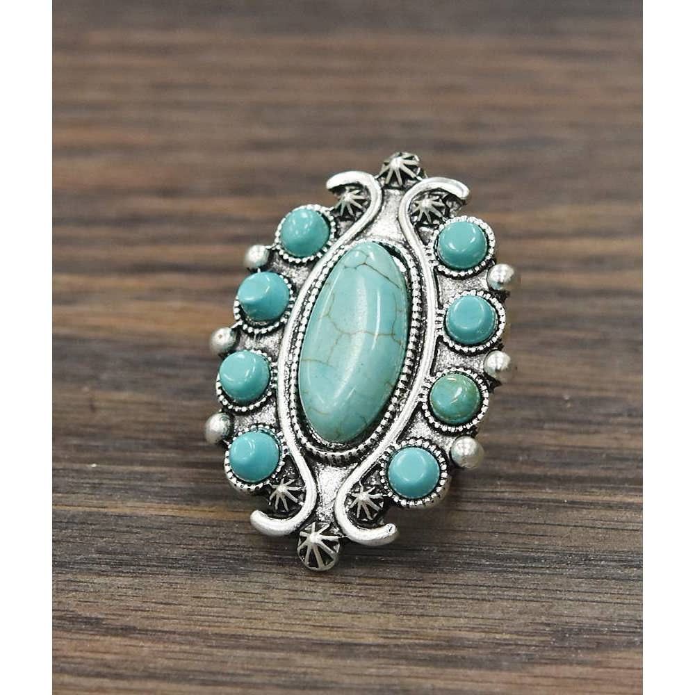 Other Turquoise Adjustable Statement Cuff Ring with Brass Dual Ban Size ONE SIZE - 1 Thumbnail