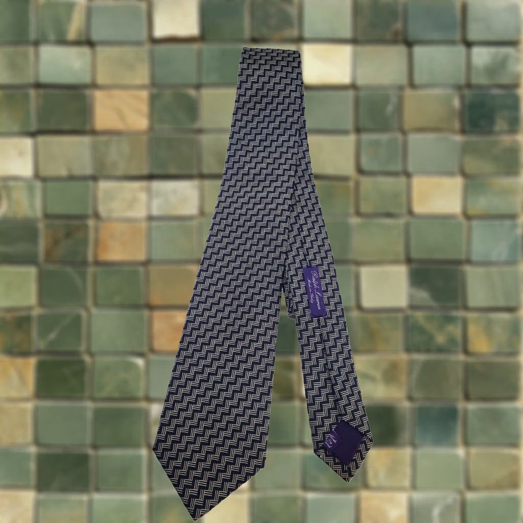Ralph Lauren Purple Label VINTAGE Ralph Lauren Purple Label Silk Neck Tie Black White Made in Italy NWOT Preppy Geometric Boys Mens Regular Silk Tie Size ONE SIZE - 1 Thumbnail