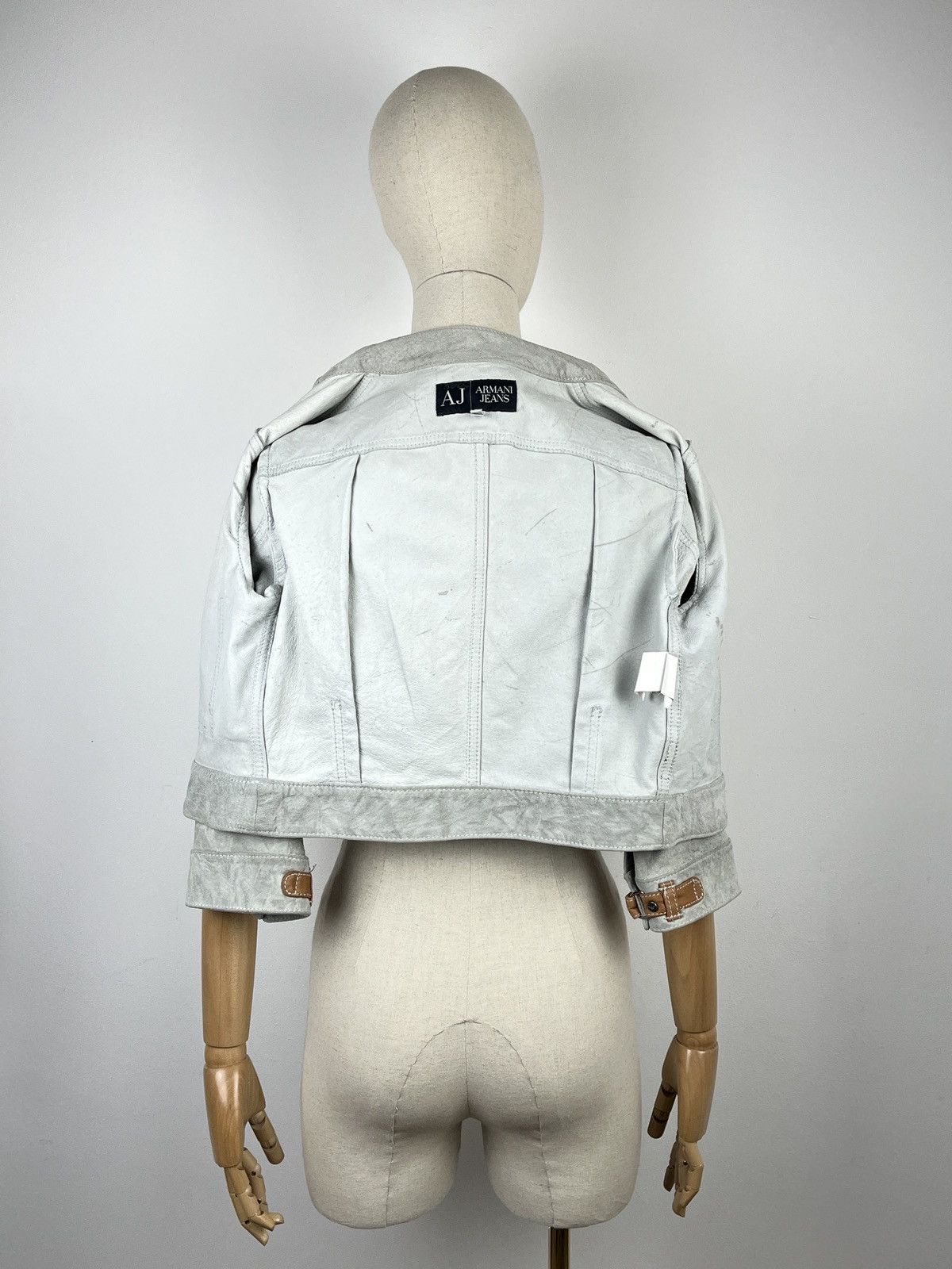 Armani × Vintage Armani Jeans Vintage Grey Leather Rare Streetwear Jacket Size S / US 4 / IT 40 - 2 Thumbnail
