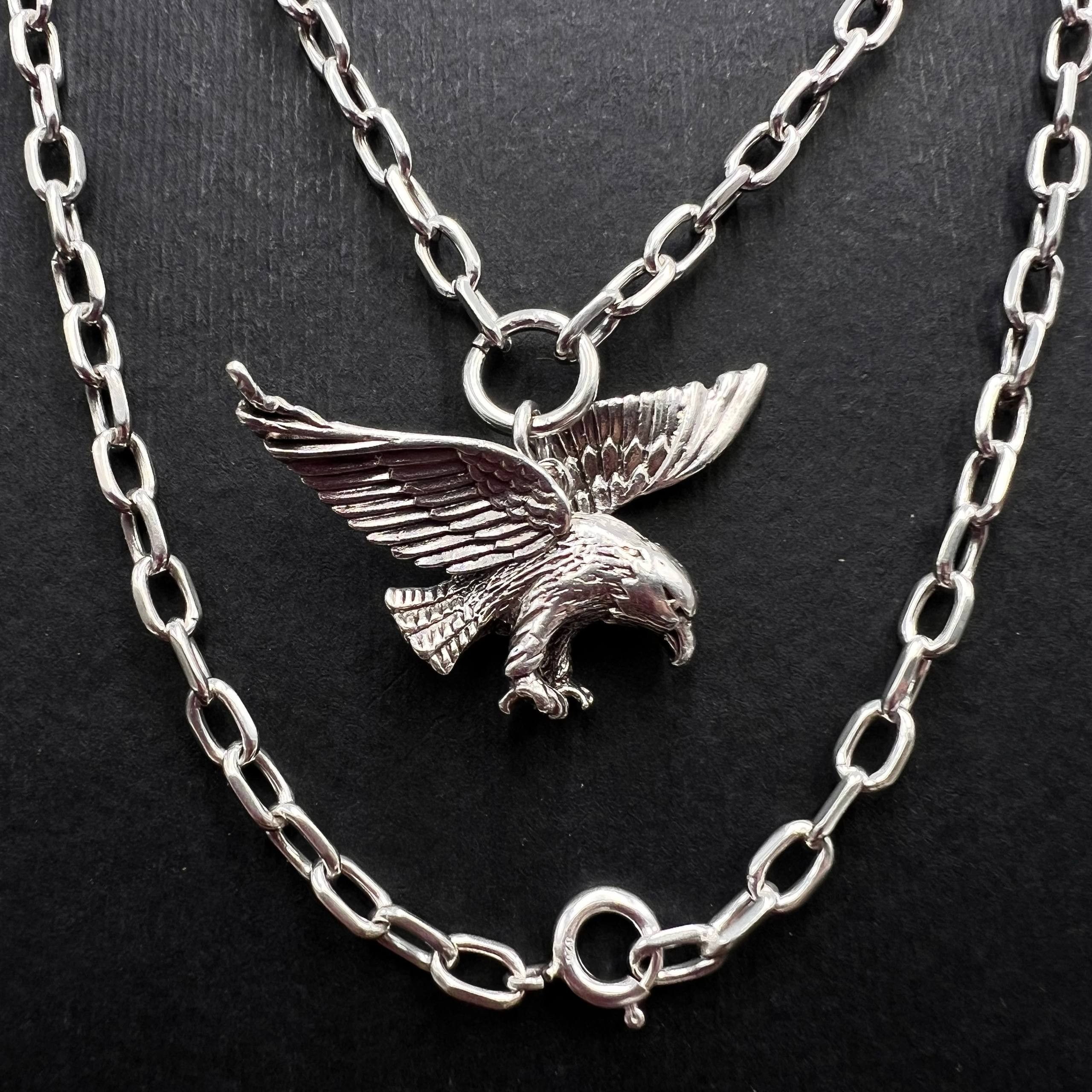 Vintage Men’s 925 Sterling Silver Eagle Pendant Chain 23.6g