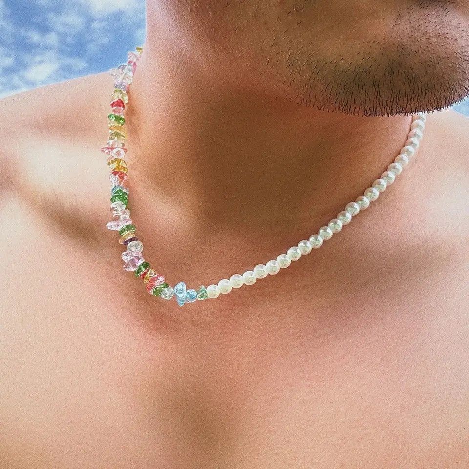 Jewelry Transparent Colorful Glass Crystal Pearl Choker Necklace Size ONE SIZE - 2 Thumbnail
