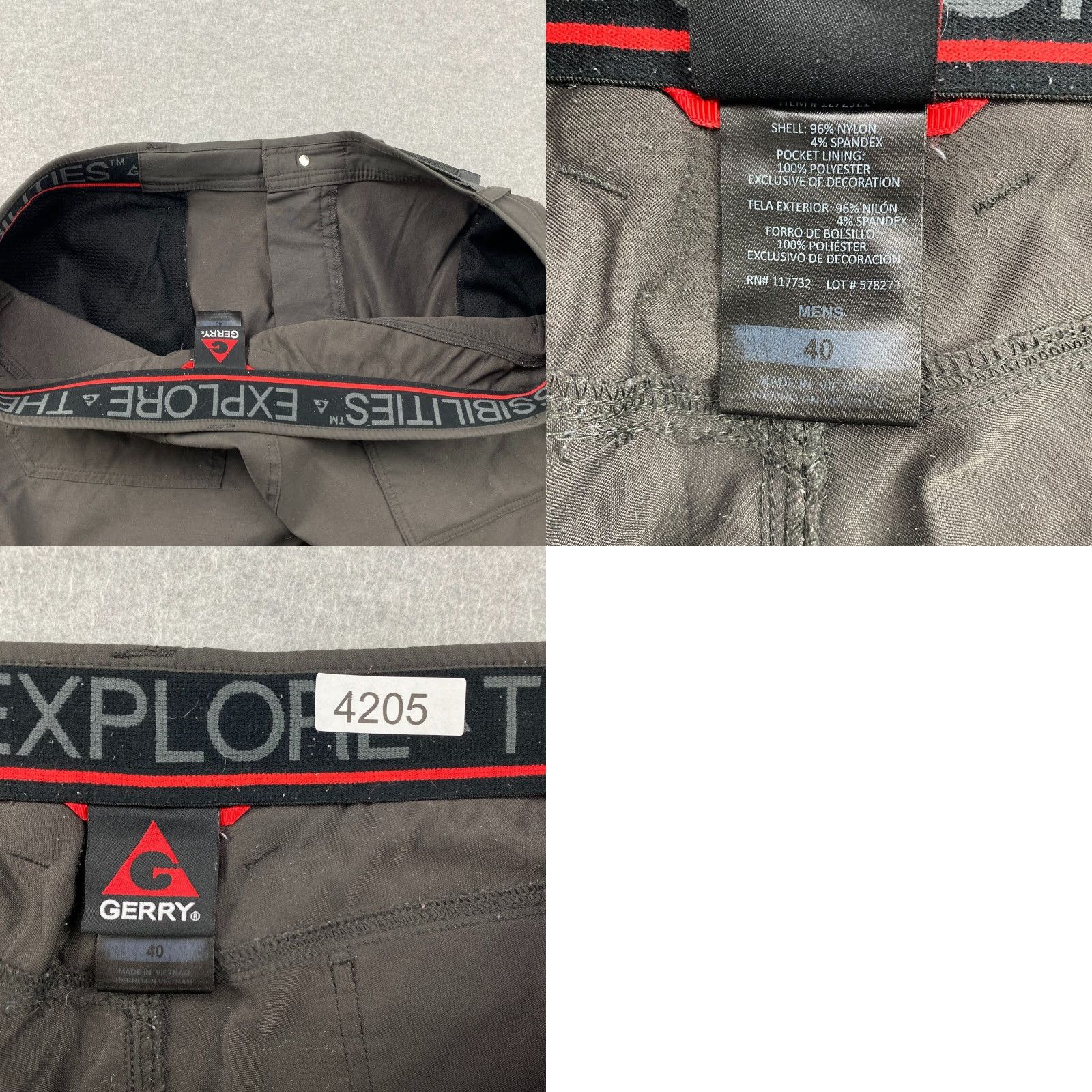 Vintage Gerry Cargo Shorts Mens 40 Brown Nylon Stretch Breathable Hiking Outdoors Casual Travel Cargo Pocket 42 Waist Zipper Logo Button Pants Womens? Size US 40 / EU 56 - 10 Thumbnail