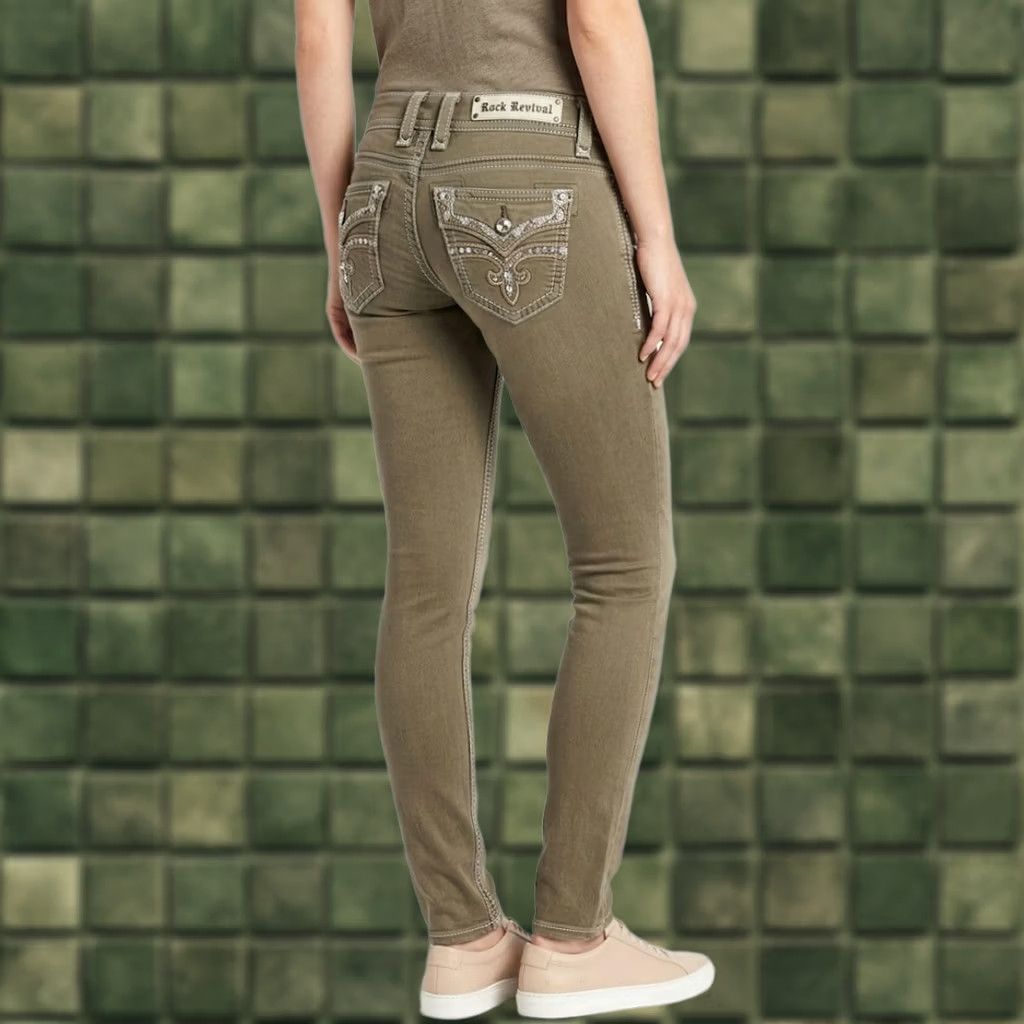 Vintage VINTAGE Rock Revival Rock Revival Keris Womens Skinny Jeans 26x31 Olive Green Embellished Bling Shoes? Size 26" / US 2 / IT 38 - 1 Thumbnail