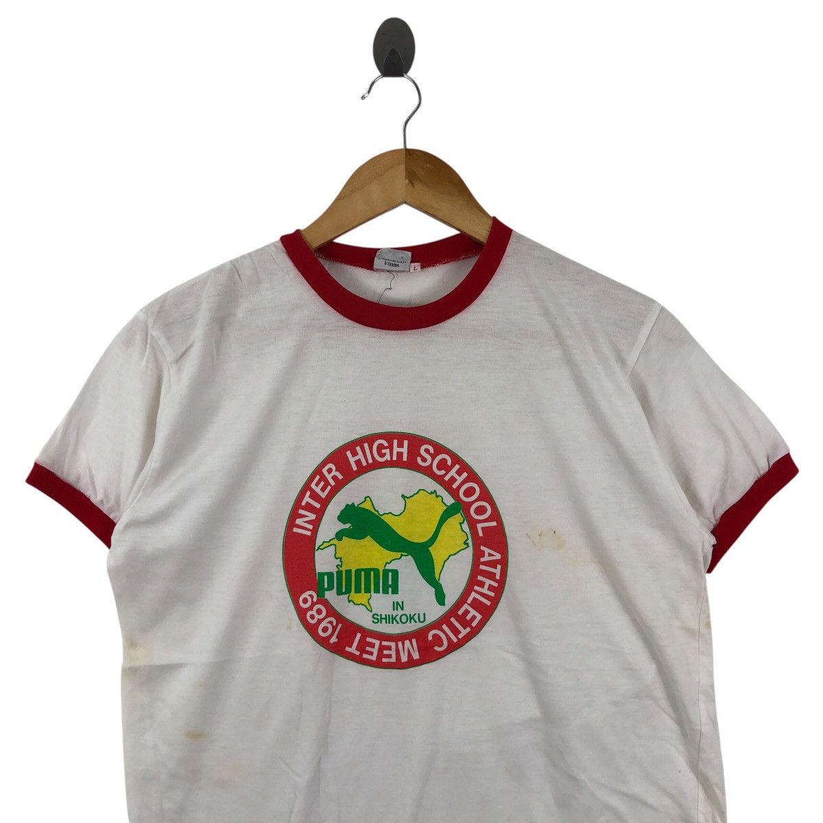 Puma Vintage 80s PUMA Ringer Inter High School In Shikoku T Shirt Size US L / EU 52-54 / 3 - 2 Thumbnail