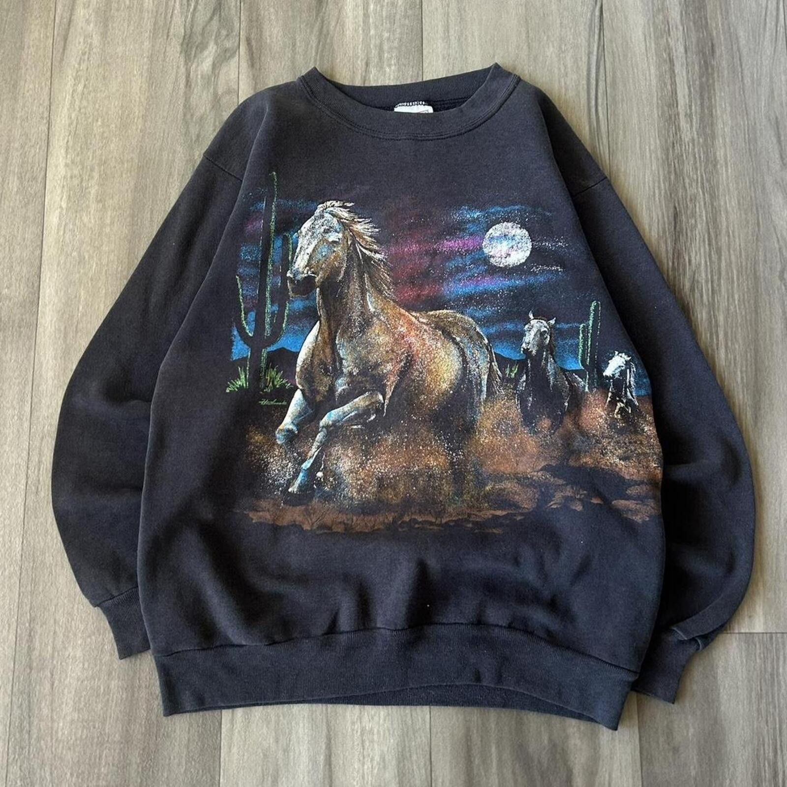 Other Vintage 90s Nature Aop Black Horse Sweatshirt Crewneck L Size US L / EU 52-54 / 3 - 1 Thumbnail