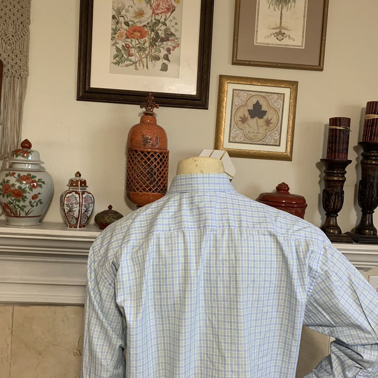 Canali Mini Check Spread collar Dress shirt 17.5/34 Size US XL / EU 56 / 4 - 6 Thumbnail