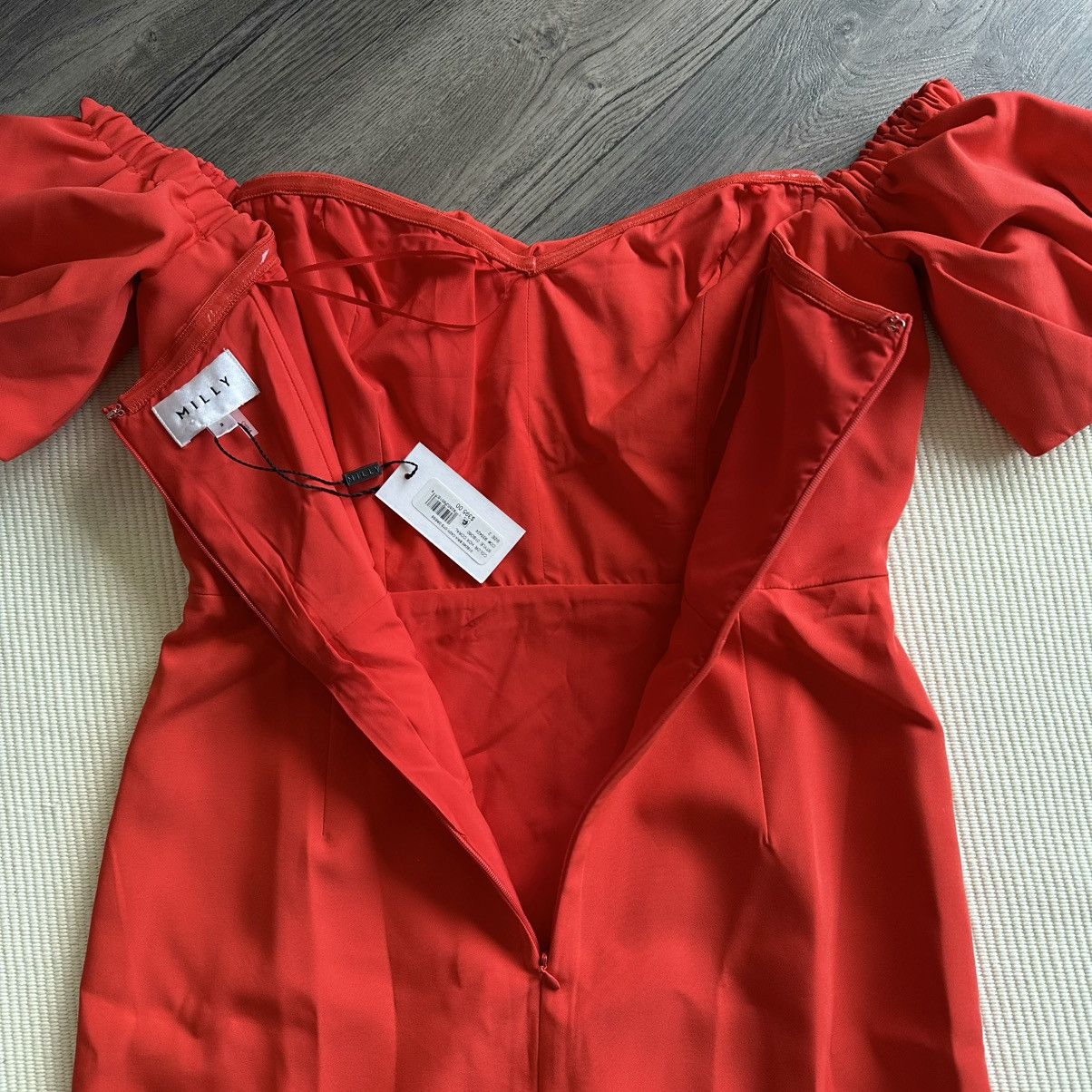 MILLY Milly Bria Off-the-Shoulder Midi Coral Dress Size XS / US 0-2 / IT 36-38 - 7 Thumbnail