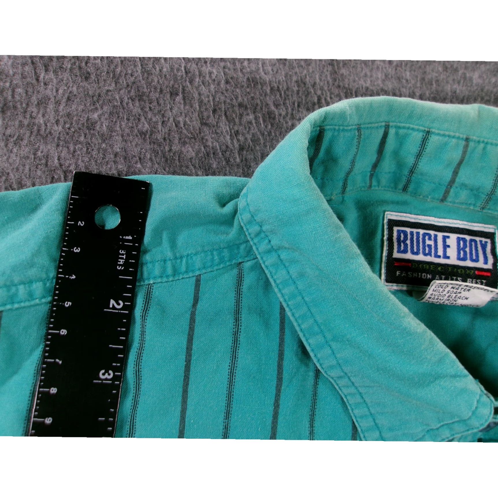 Bugle Boy VINTAGE Bugle Boy Shirt Adult XL Teal Striped Button-Up Cotton Short Sleeve Pockets 90s Mens Size US XL / EU 56 / 4 - 5 Thumbnail