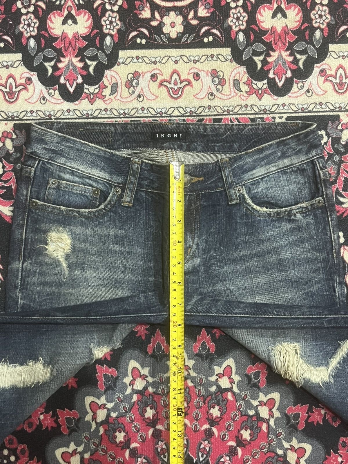 CIVARIZE Vintage Japanese Brand IGNI Dark Washed Distress Flare Jeans Size 28" / US 6 / IT 42 - 12 Thumbnail