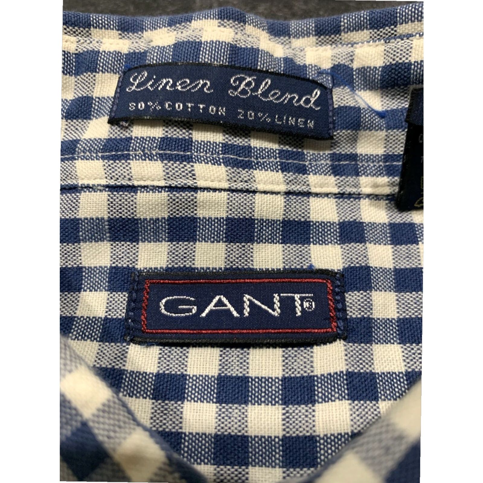 Gant GANT Mens Large Linen Blend Button Down Short Sleeve Blue Plaid Shirt Size US L / EU 52-54 / 3 - 7 Thumbnail