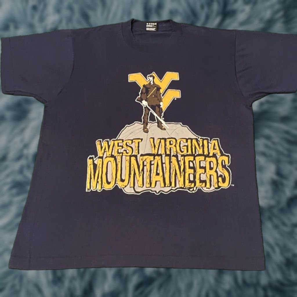 VINTAGE West Virginia Mountaineers VTG Shirt XL 90s Graphic Logo Mens Blue T-Shirt