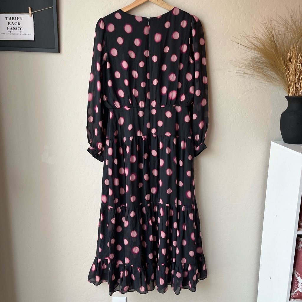 Polka Dot Saloni Long Dress Saloni Dress Silk Long Sleeve Polka