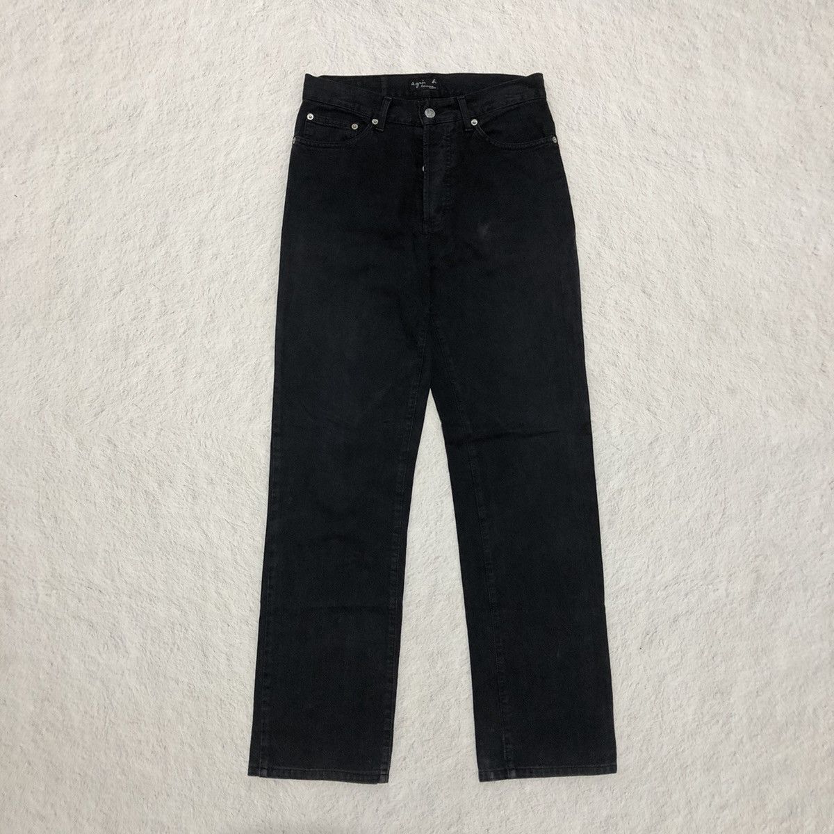 image of Agnes B Homme Paris Buttonfly Black Washed Denim Pants, Men's (Size 28)