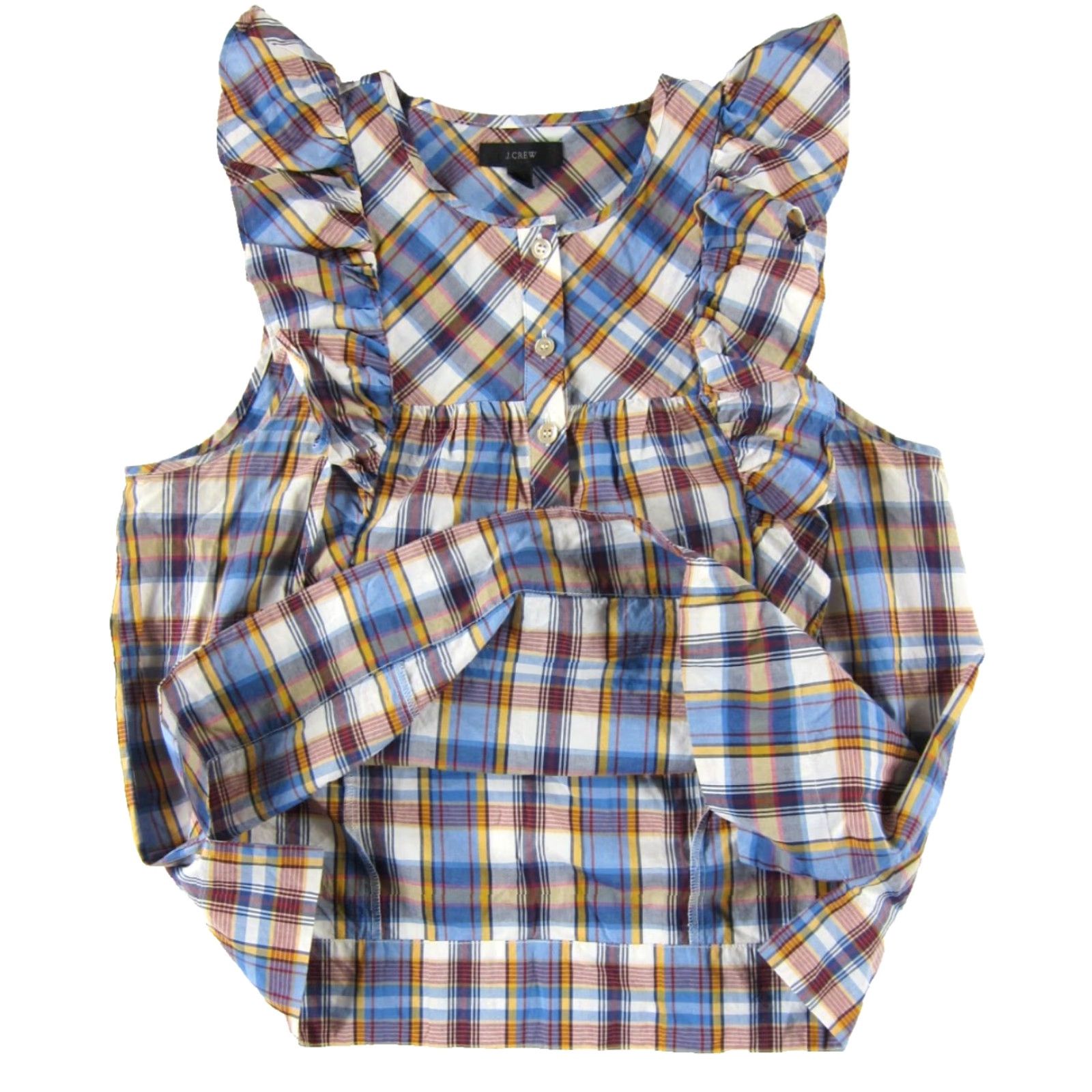 J.Crew J.Crew 100% Cotton Plaid Sleeveless Blouse Woman 4 Orange Ruffle Tank Shirt Size S / US 4 / IT 40 - 4 Thumbnail