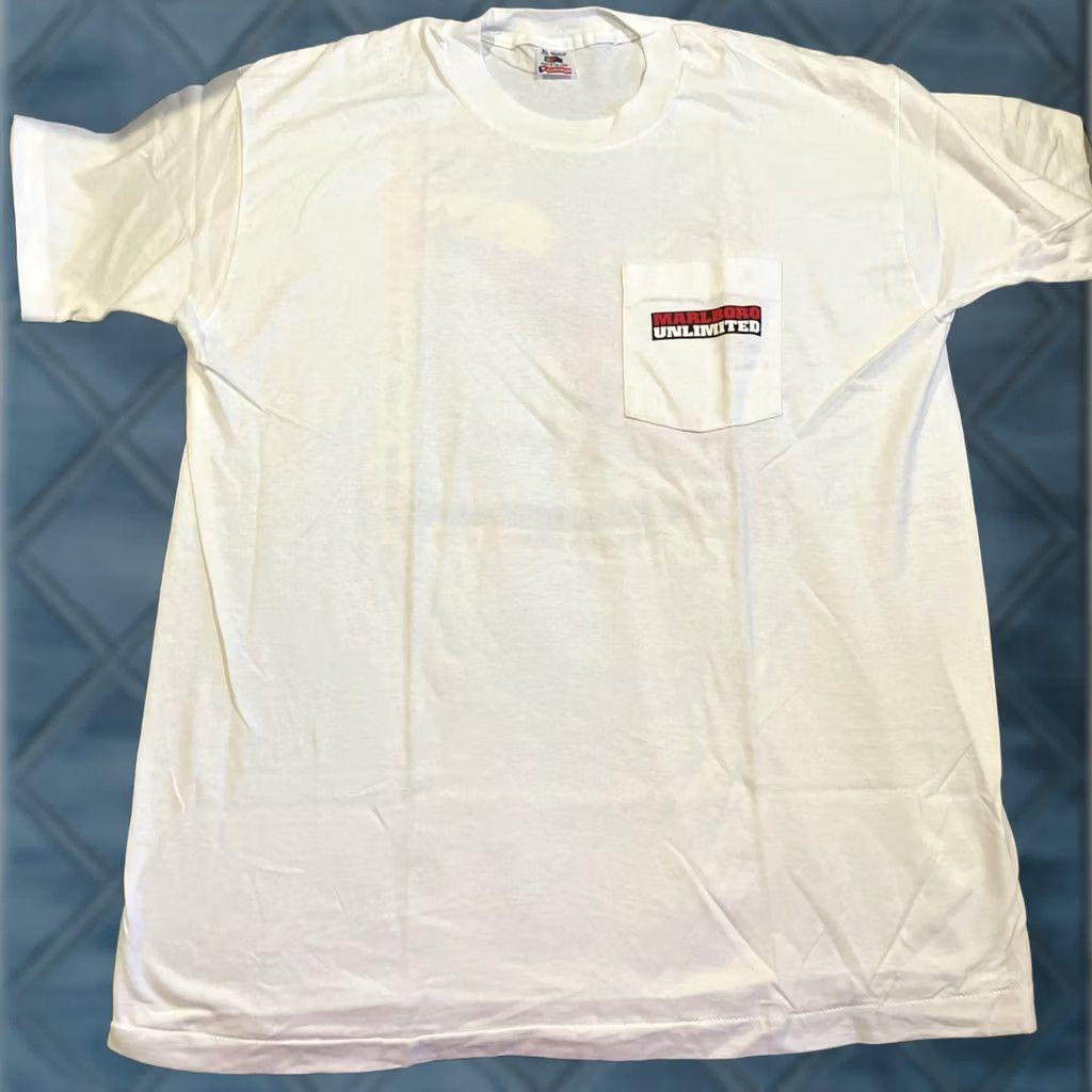 Fruit Of The Loom VINTAGE Marlboro Unlimited Pipestone Pass Pocket T Shirt XL White Cotton Mens Pocket T-Shirt 1996 Size US XL / EU 56 / 4 - 1 Thumbnail