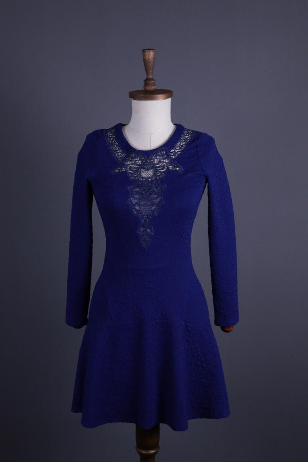 The Kooples The Kooples Blue Embroidered A-Line Dress Size S Size S / US 4 / IT 40 - 1 Thumbnail