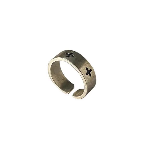 Jewelry Minimalist Silver Lined Ring with Cross Design Size ONE SIZE - 5 Thumbnail