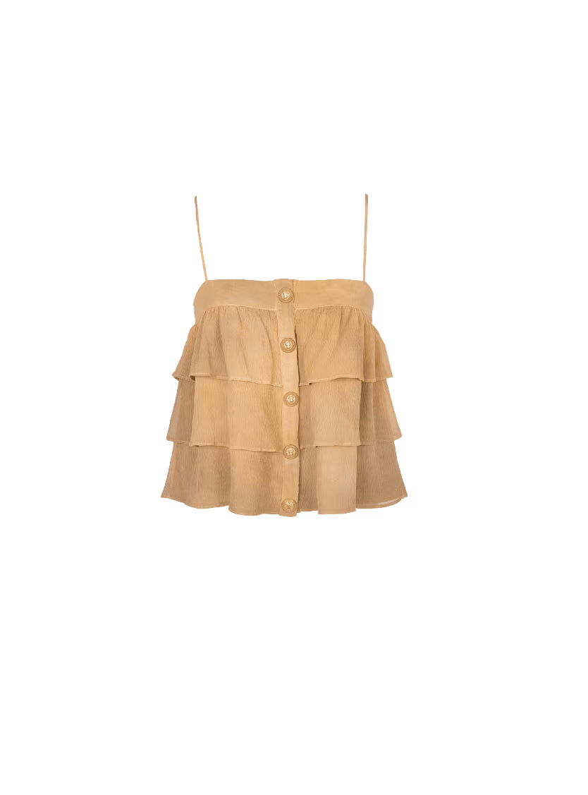 Balmain o1y0625 Silk Top in Beige Size XS / US 0-2 / IT 36-38 - 1 Preview