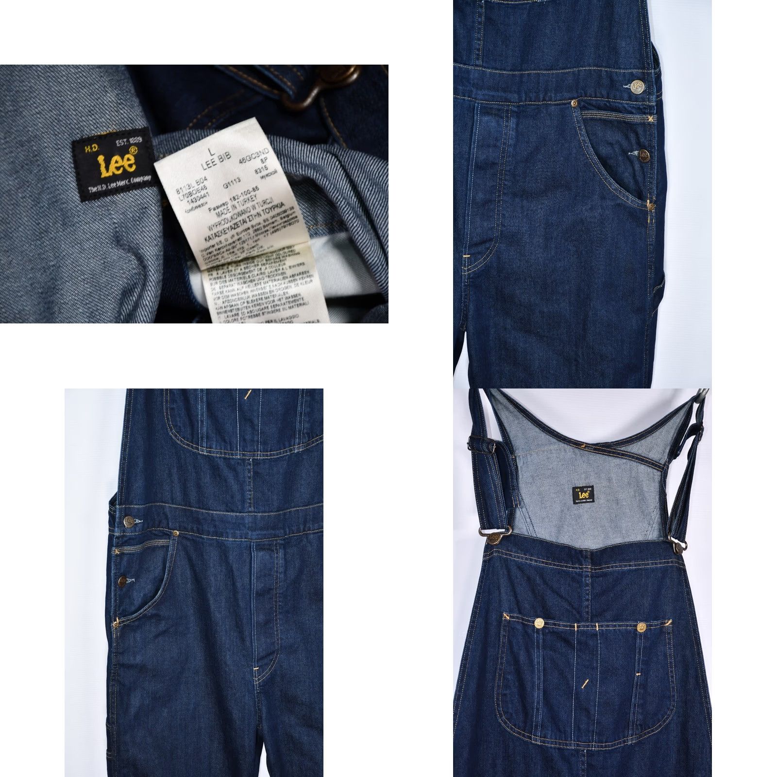 Lee Lee Bib Overalls Shirt Men L Dark Blue Denim Button Fly Pockets 100% Cotton Jeans 80cm Inseam Vintage? Size US 33 - 8 Thumbnail