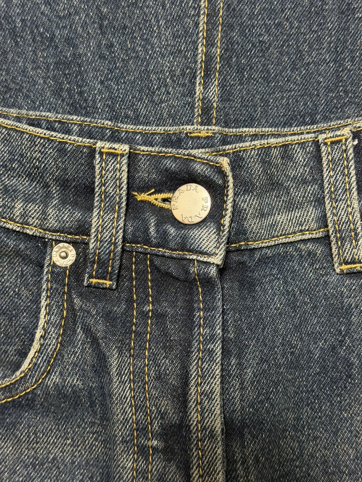 Prada PRADA High-Waisted Denim Midi Skirt with Back Logo Plaque Size 25" / US 0 / IT 36 - 6 Thumbnail