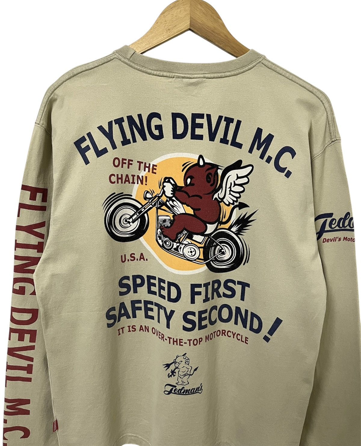 Japanese Brand TED COMPANY TED MAN FLYING DEVIL M.C. RACING LOGO TSHIRT Size US L / EU 52-54 / 3 - 9 Thumbnail