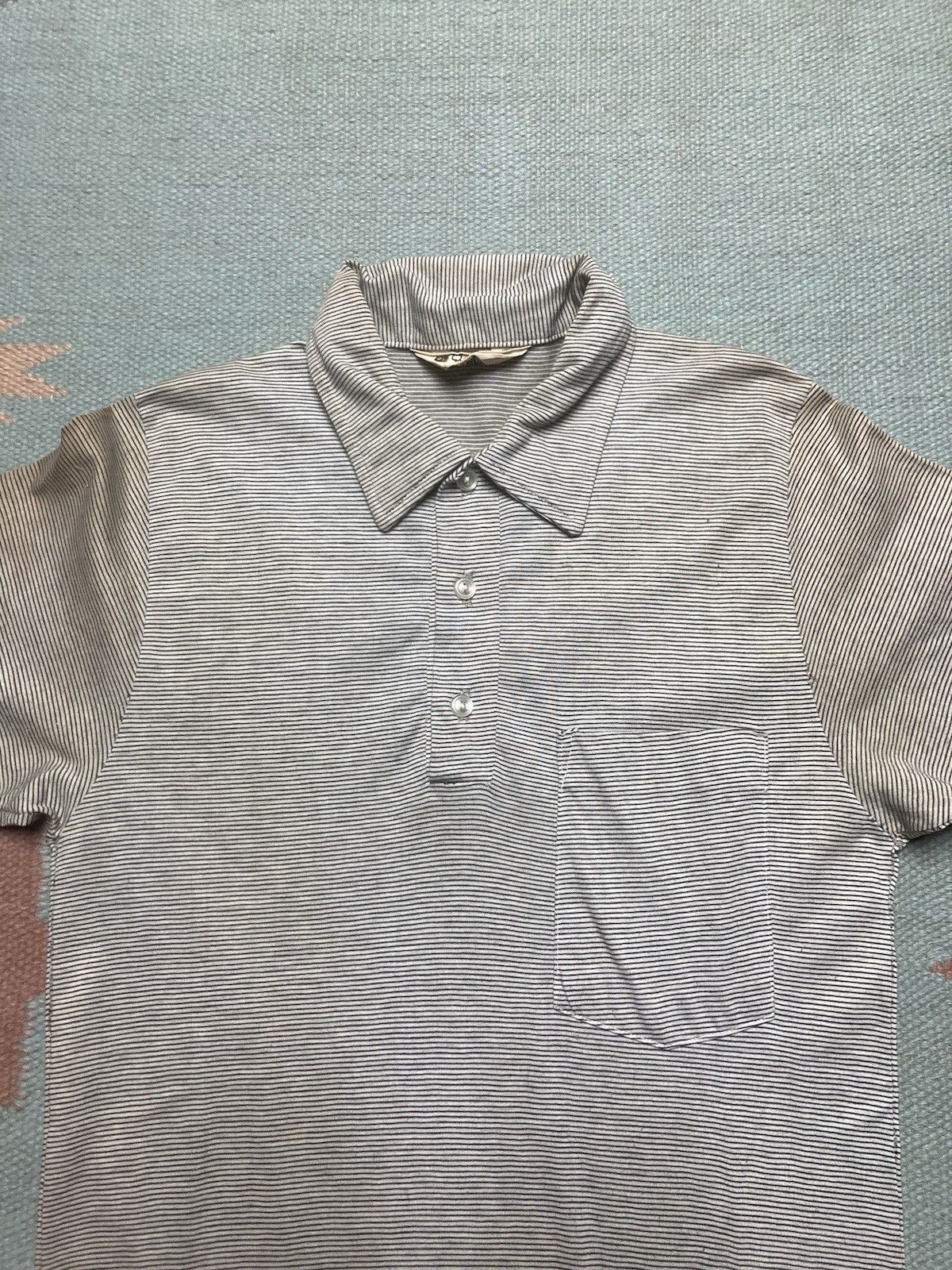 Vintage Vtg 1960s polo shirt striped cotton blend black white small Size US S / EU 44-46 / 1 - 3 Thumbnail