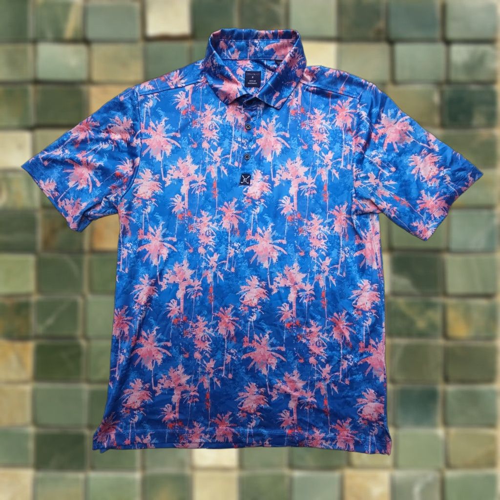 Vintage Con.Struct Quick Dry Performance Polo Mens Medium Tropical Print Stretch Golf Size US M / EU 48-50 / 2 - 1 Thumbnail