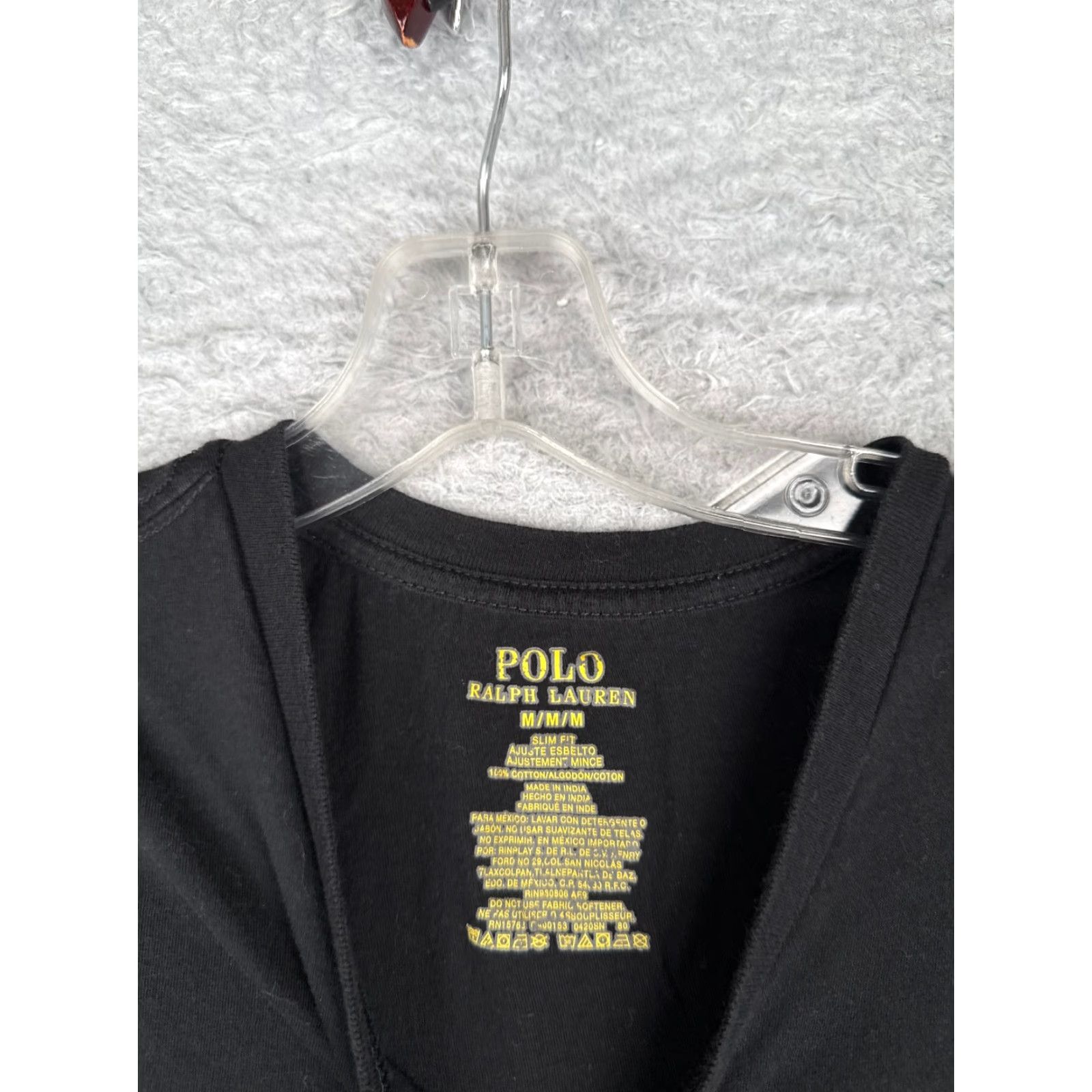 Ralph Lauren Ralph Lauren Polo Shirt Men M Black Slim Fit 100% Cotton Pony V-Neck Short Sleeve Tee, Logo, Embroidered, Solid, Designer, American 90s Mens Size US M / EU 48-50 / 2 - 6 Thumbnail
