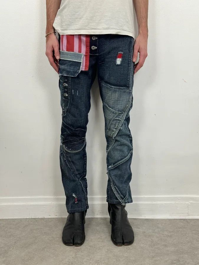 Marithe + Francois Girbaud 2000s Marithé + François Girbaud Blue Deconstructed Denim Jeans Size US 30 / EU 46 - 2 Thumbnail