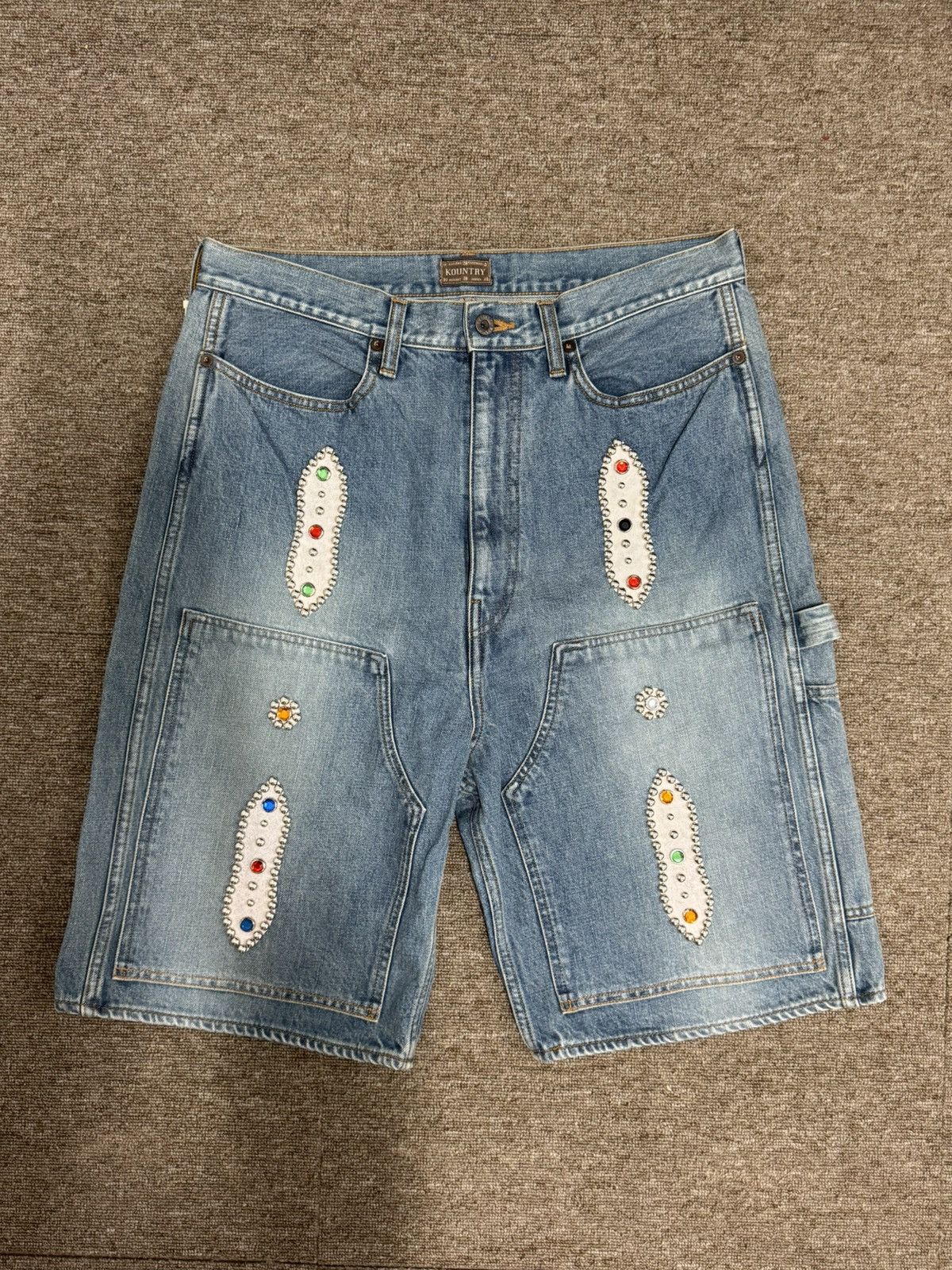 Kapital kapital Carpenter Gemstone Studded Denim Shorts Size US 36 / EU 52 - 1 Thumbnail