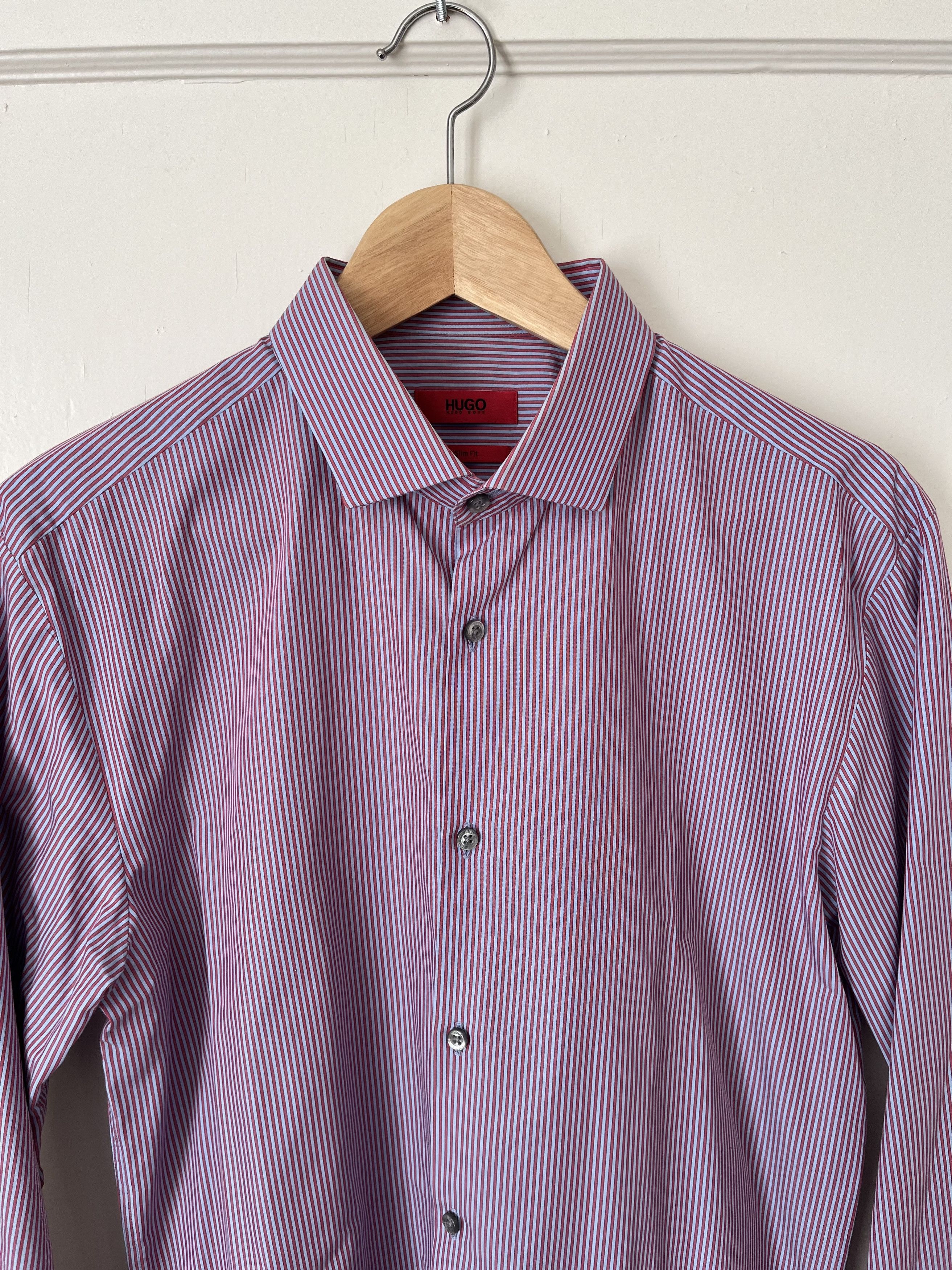 Hugo Boss Mens Slim Fit Striped Dress Shirt