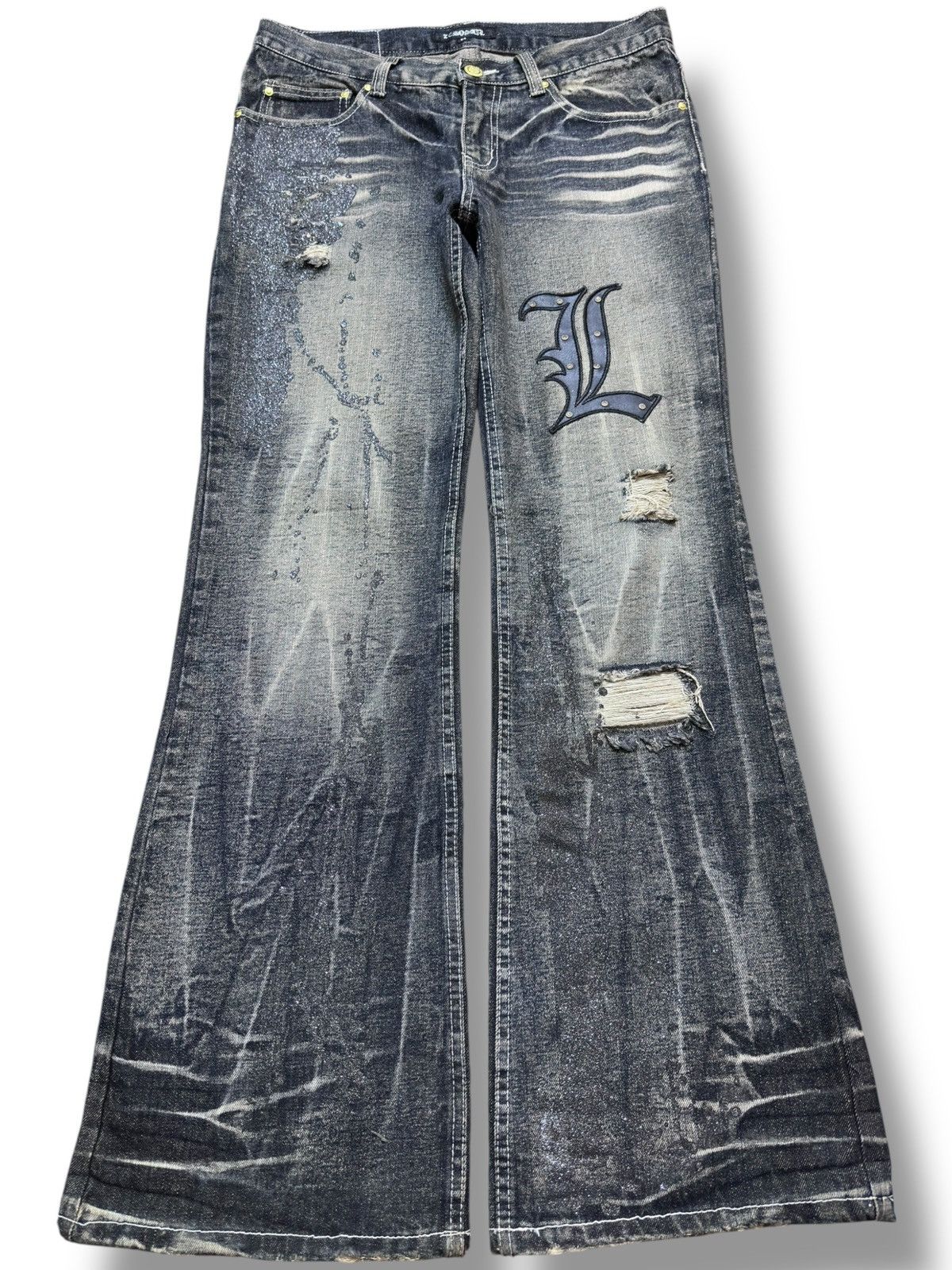 Kapital Vintage Zerosail Flare Bootcut Patches Distressed Denim Size US 33 - 1 Thumbnail