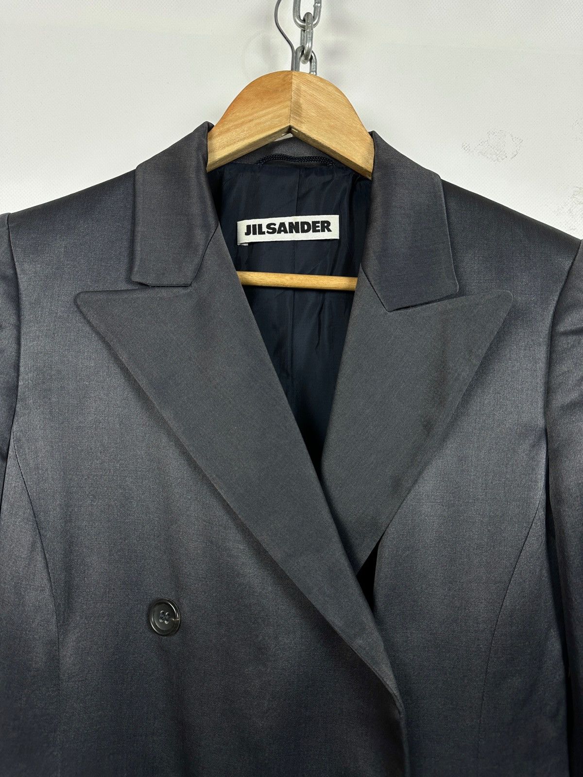 Jil Sander 90-00s Vintage Jil Sander Gray Silk Double Breasted Blazer Size XS / US 0-2 / IT 36-38 - 10 Thumbnail