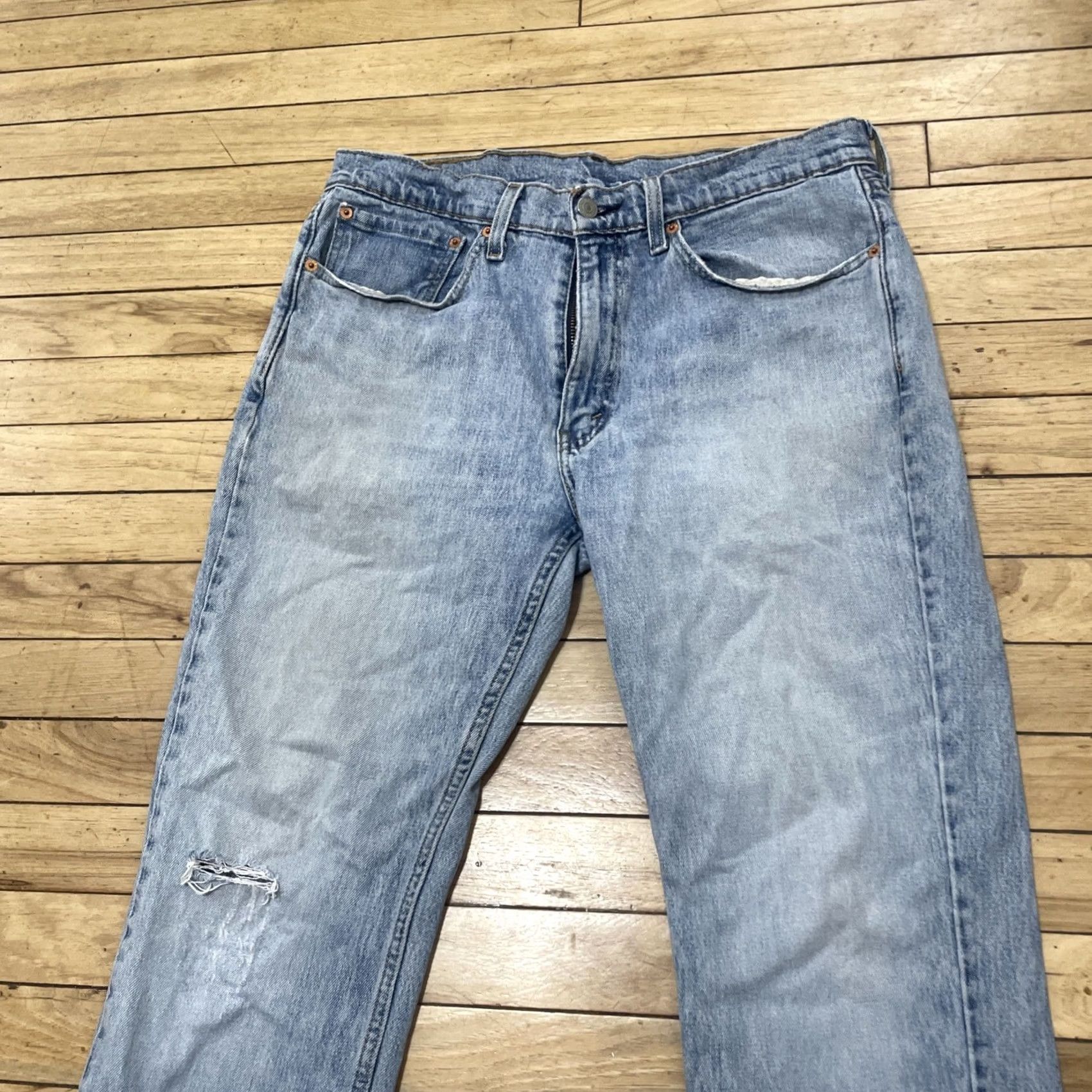 Levi's Levi's Jeans 514 Jeans Men 34x30 26" Light Blue Distressed Slim School Sk8 Denim Size US 34 / EU 50 - 3 Thumbnail