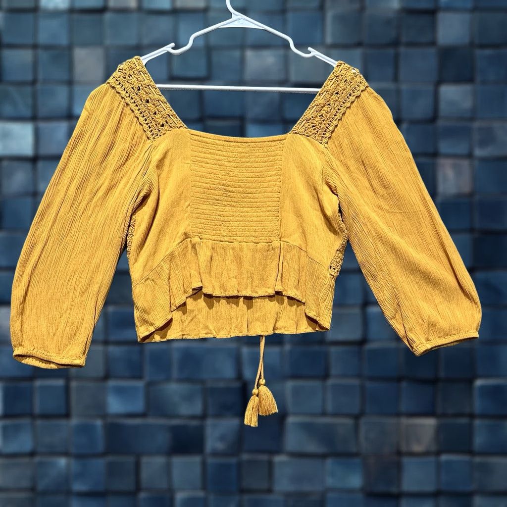 American Eagle Outfitters American Eagle Outfitters Blouse Womens M Mustard Crop Boho Peasant Crochet 3/4 Sleeve 90s Travel Vintage: No Womens Size M / US 6-8 / IT 42-44 - 1 Thumbnail