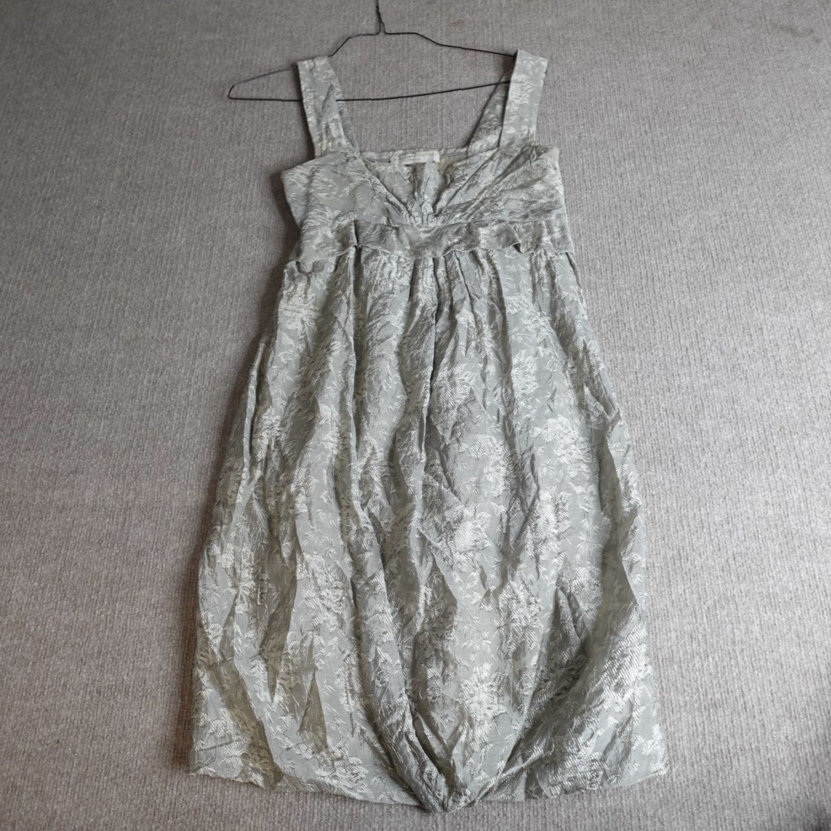 Stella McCartney Stella McCartney Dress Sundress 8 Gray Silk Blend Ruched Bodice Gathered Hem Black Floral Midi Casual Party/Cocktail Womens Size M / US 6-8 / IT 42-44 - 2 Thumbnail