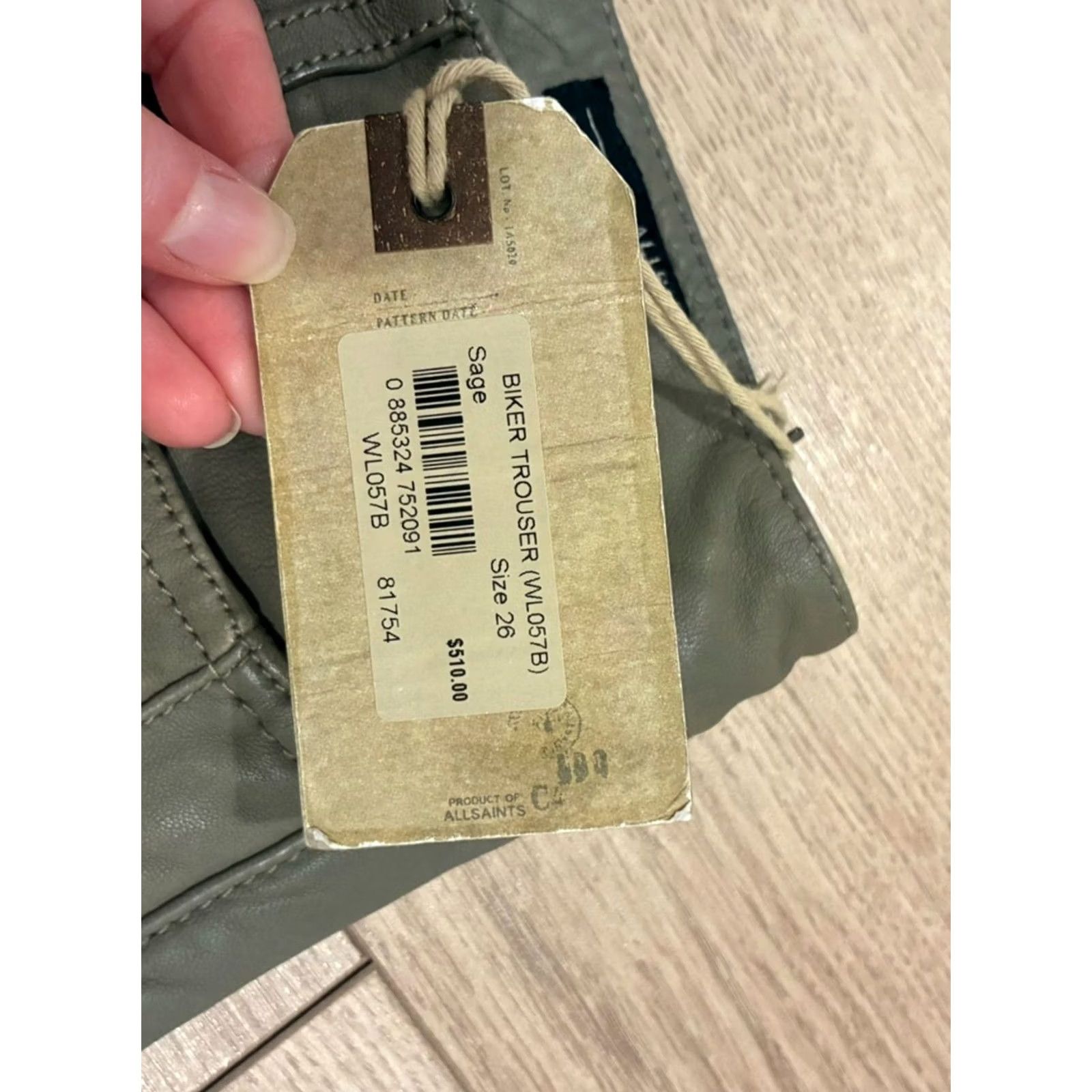 Allsaints NWT All Saints Women Leather Biker Trouser Sage Green Moto Skinny Size 26 Size 26" / US 2 / IT 38 - 5 Thumbnail