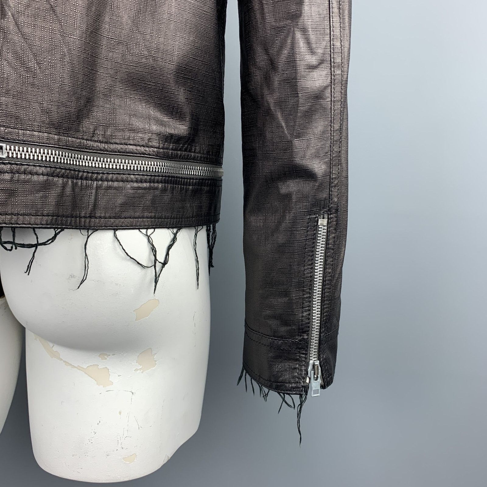 Other Black Leather Full Zip High Collar Zip Pockets Raw Hem Size US L / EU 52-54 / 3 - 7 Thumbnail