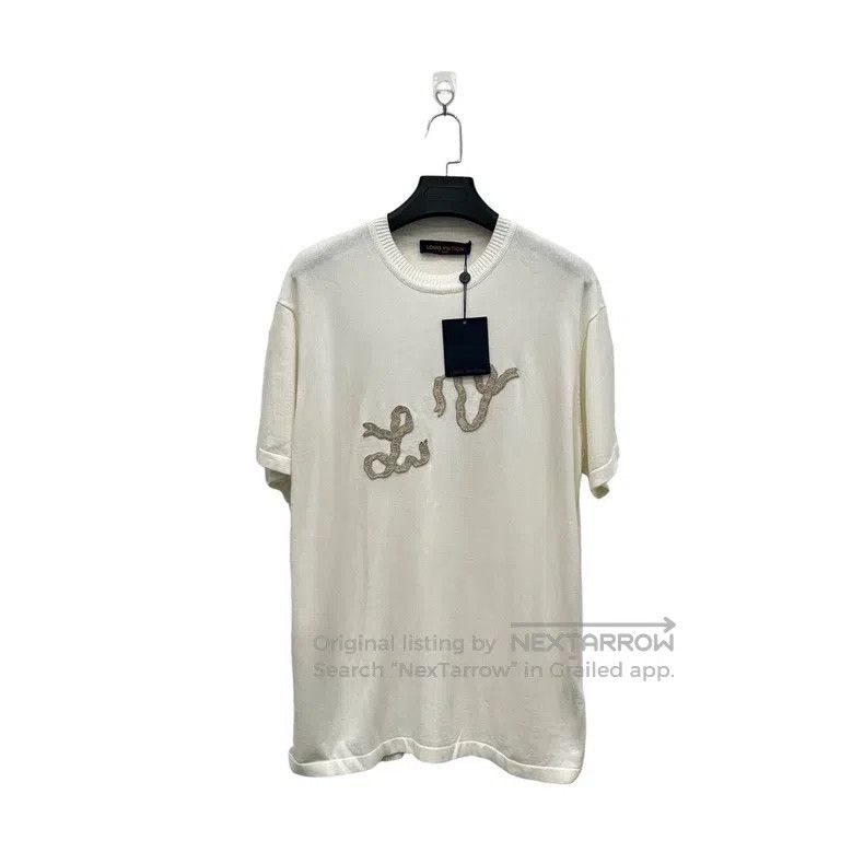 Louis Vuitton White snake year limited letter knit short s
