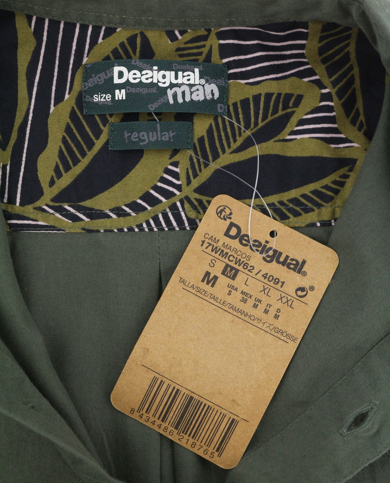 Desigual CAM MARCOS M Khaki Green Embroidered Shirt 88974 Size US M / EU 48-50 / 2 - 7 Thumbnail
